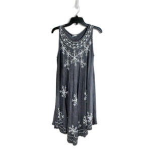 Beach Dress Weathered Gray White Embroidery Flowy Boho Cottage Free Size
